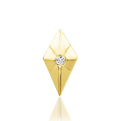 Junipurr Vesper 14k yellow gold threadless end with white cubic zirconia, front view for helix and conch piercings