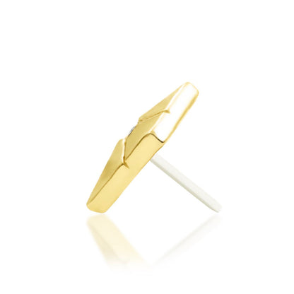 Junipurr Vesper 14k yellow gold threadless end side profile with elegant elongated silhouette