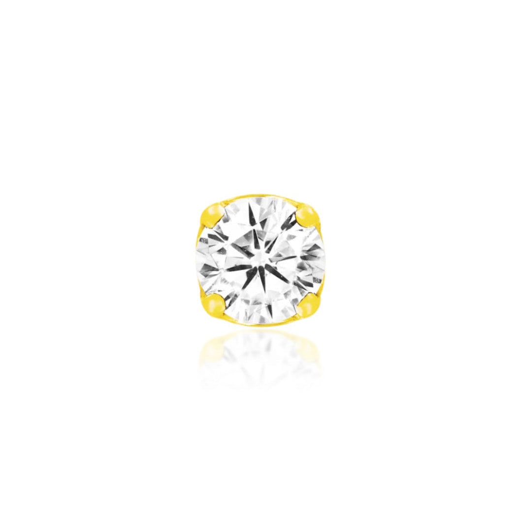 Junipurr solid 14k yellow gold white cubic zirconia prong set threadless decorative end, front view for helix and lobe piercing jewellery