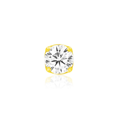 Junipurr solid 14k yellow gold white cubic zirconia prong set threadless decorative end, front view for helix and lobe piercing jewellery