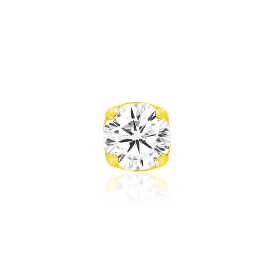 Junipurr solid 14k yellow gold white cubic zirconia prong set threadless decorative end, front view for helix and lobe piercing jewellery
