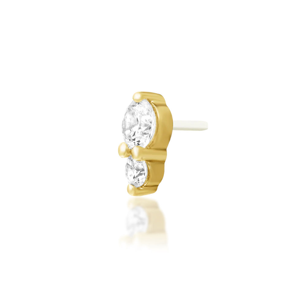 Luxury 14k gold cartilage earring with two round cubic zirconia stones for everyday wear.