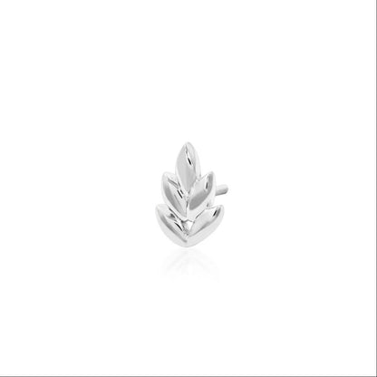 Solid white gold decorative end shaped like a slender frond for refined ear styling.