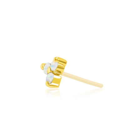 Solid gold opal cluster decorative end designed for a separate threadless flat back post.