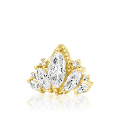 Junipurr Queen Naveen yellow gold threadless end white CZ, elegant moody piercing jewelry