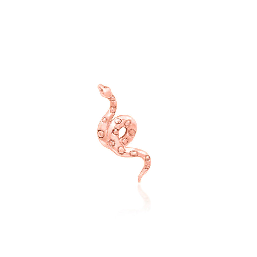 Solid rose gold snake cartilage stud with a detailed textured surface.