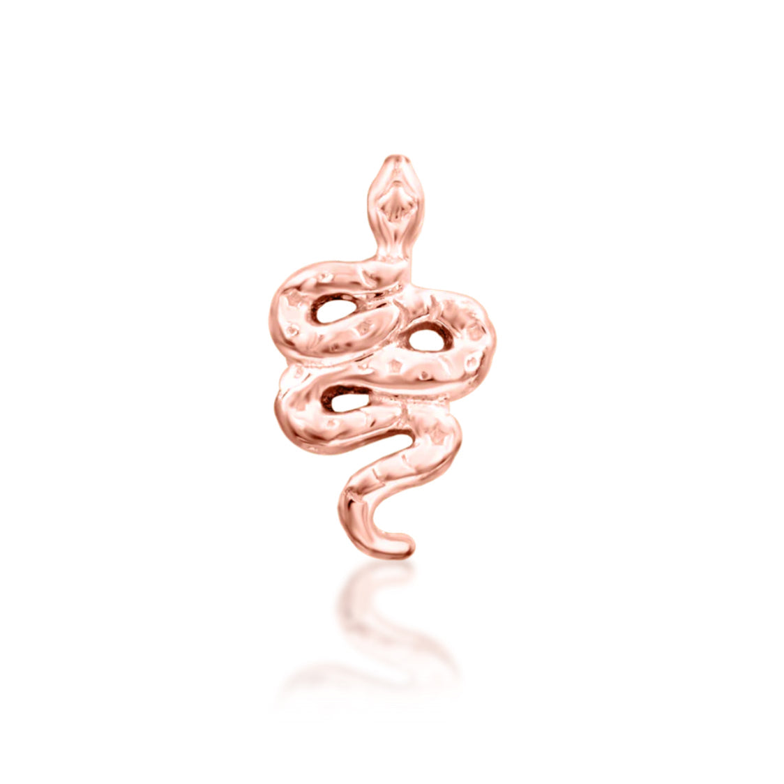 Compact 14k rose gold snake earring designed for upper-ear cartilage piercings.