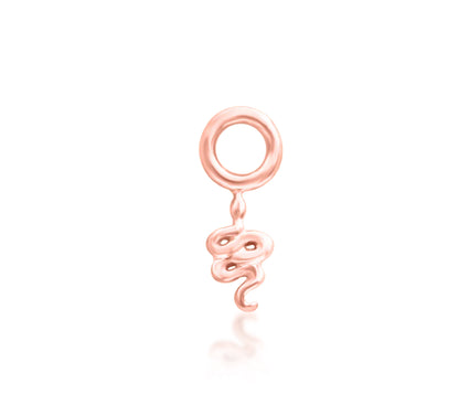 Solid 14k rose gold snake charm with a dangling ring for helix piercing jewellery.