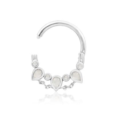 Solid gold  moonstone piercing jewellery in white gold featuring Junipurr Catalina.
