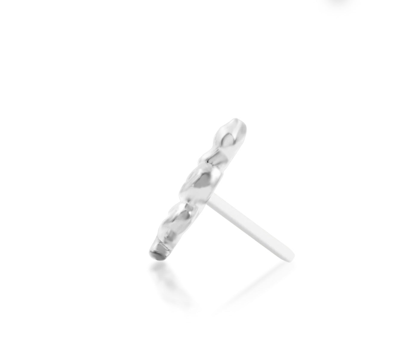 Polished white gold decorative end with graceful curves for compatible threadless jewellery.