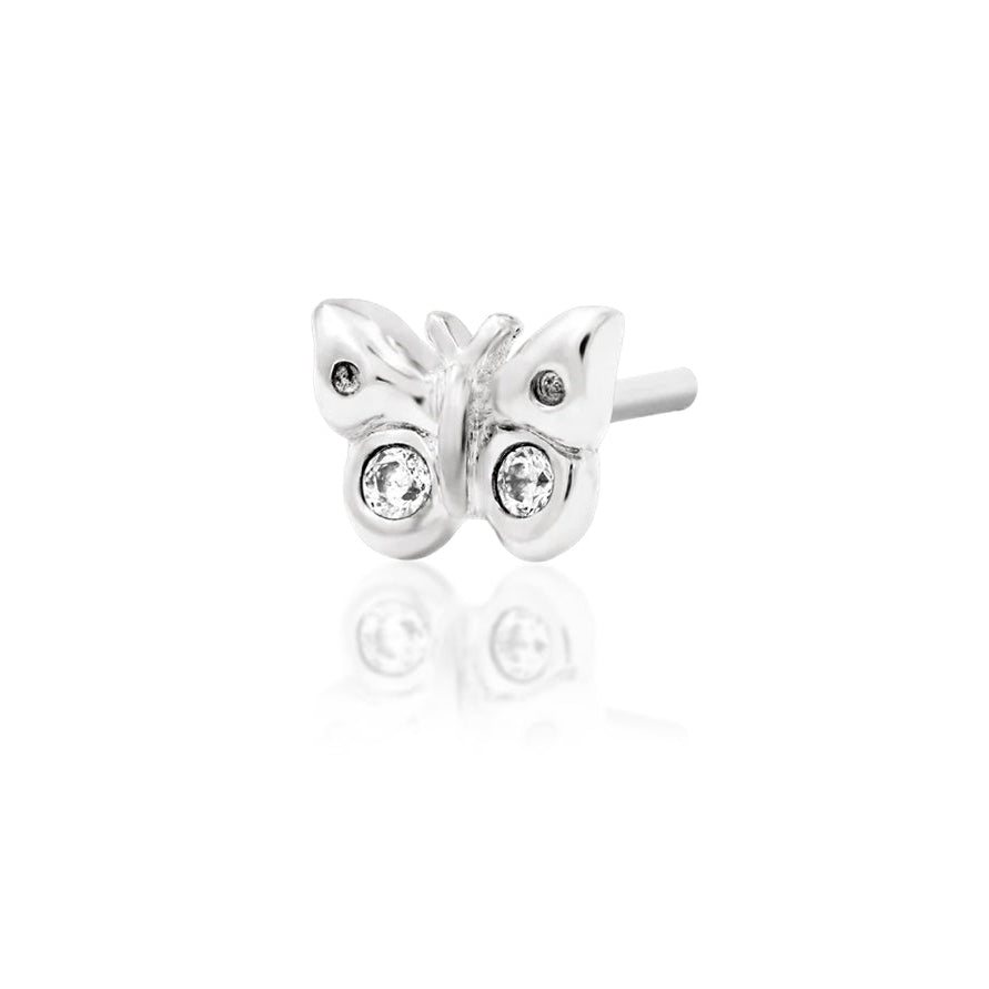Solid white gold butterfly helix jewellery with brilliant cubic zirconia.