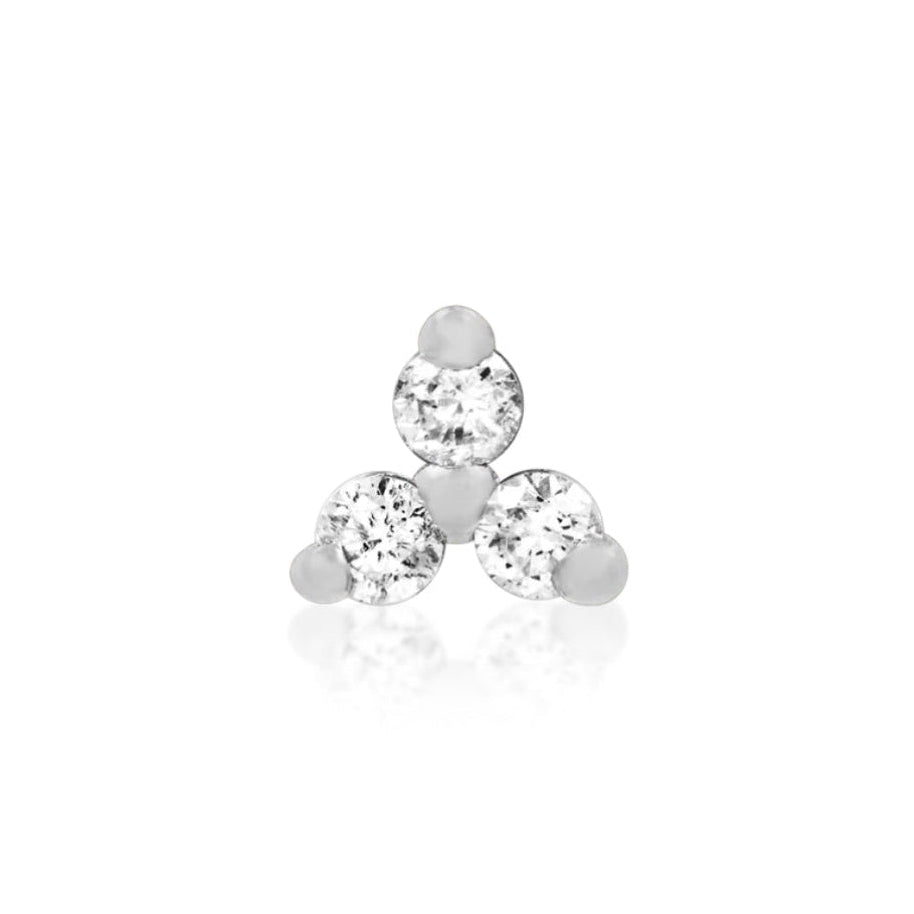 White gold cubic zirconia cluster stud for a tragus piercing where anatomy allows.