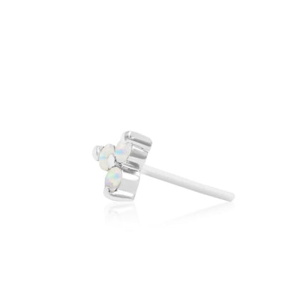 Solid white gold decorative end with a classic three-opal cluster.