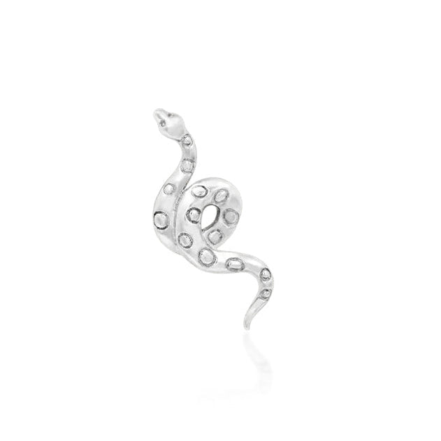 Polished white gold snake jewellery with a slim curved shape for ear piercings.
