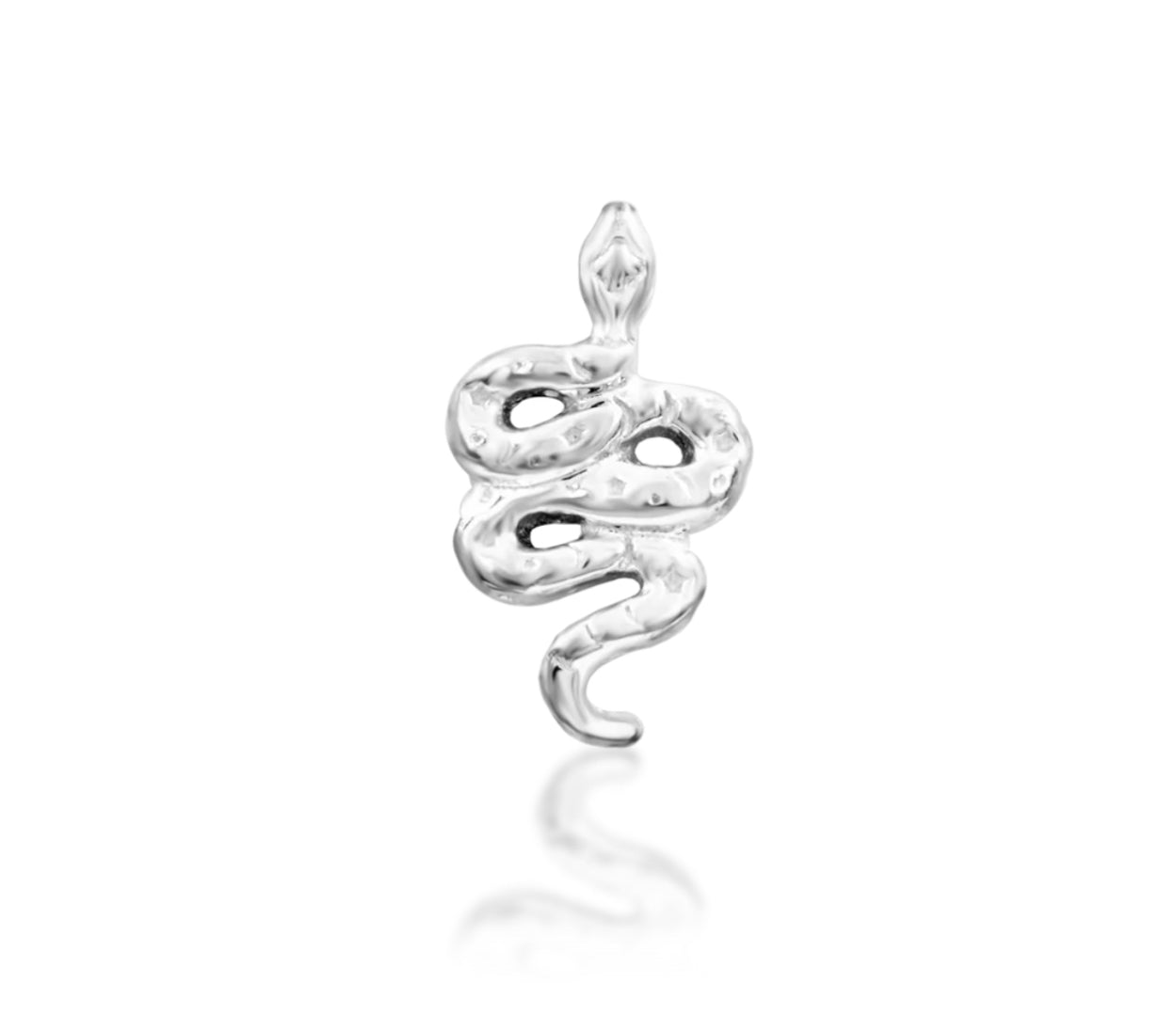 Sleek white gold serpent earring with a compact coiled shape for helix styling.