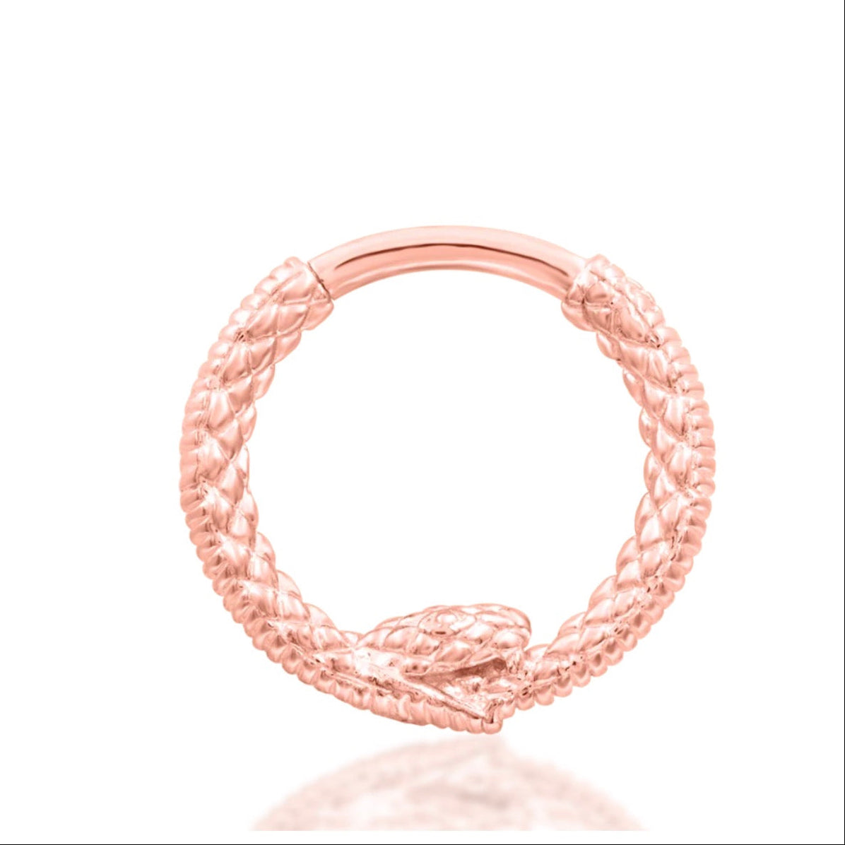 Alternative gold ear jewellery in 14k rose gold, with a gemstone-free snake forming the complete ring.