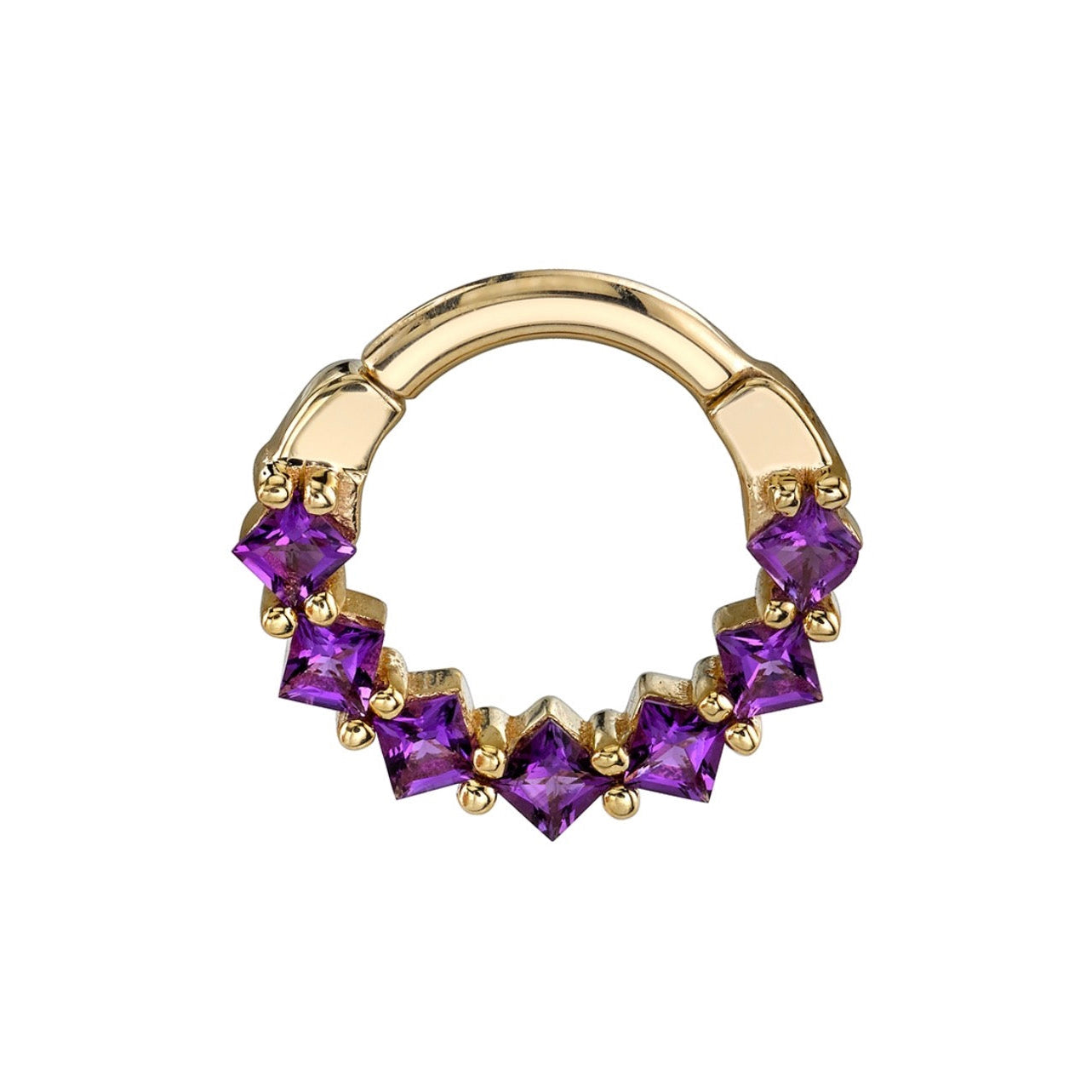 BVLA Tiffany yellow gold daith ring with a continuous row of 2mm princess-cut Amethyst gemstones