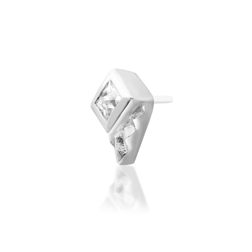     Angular diamond-shaped helix jewellery with a central princess-cut gemstone