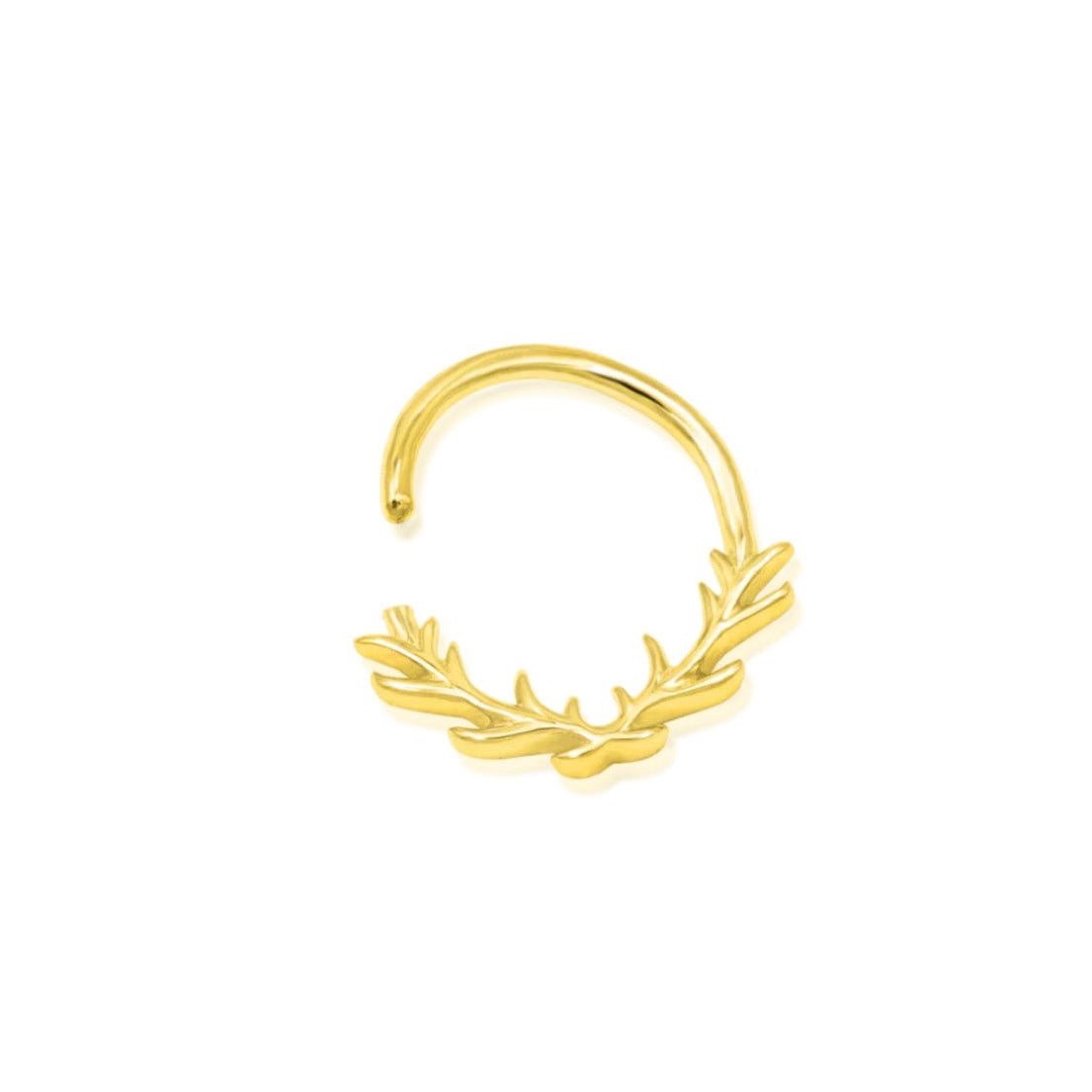 Antler daith ring in yellow gold with Raven’s symmetrical nature-inspired gold branches.