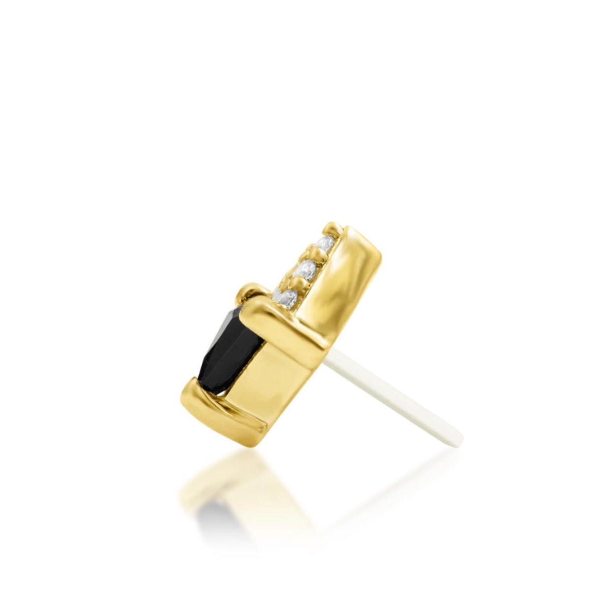 Architectural cartilage stud in solid 14k yellow gold with contrasting CZ stones