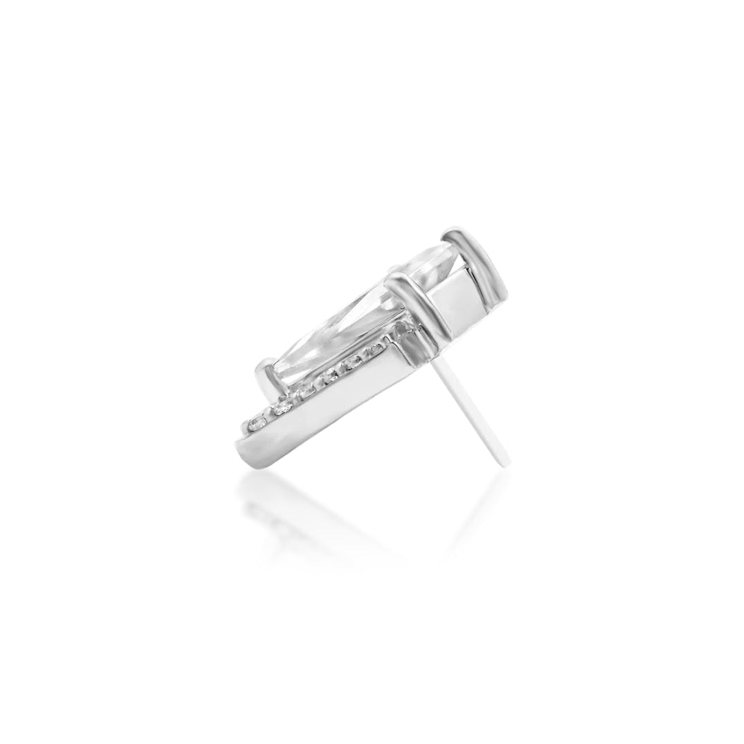 Architectural white gold lobe earring featuring a structured composition of thirteen white CZ stones