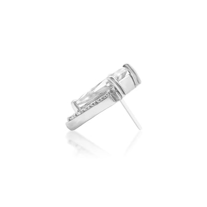 Architectural white gold lobe earring featuring a structured composition of thirteen white CZ stones