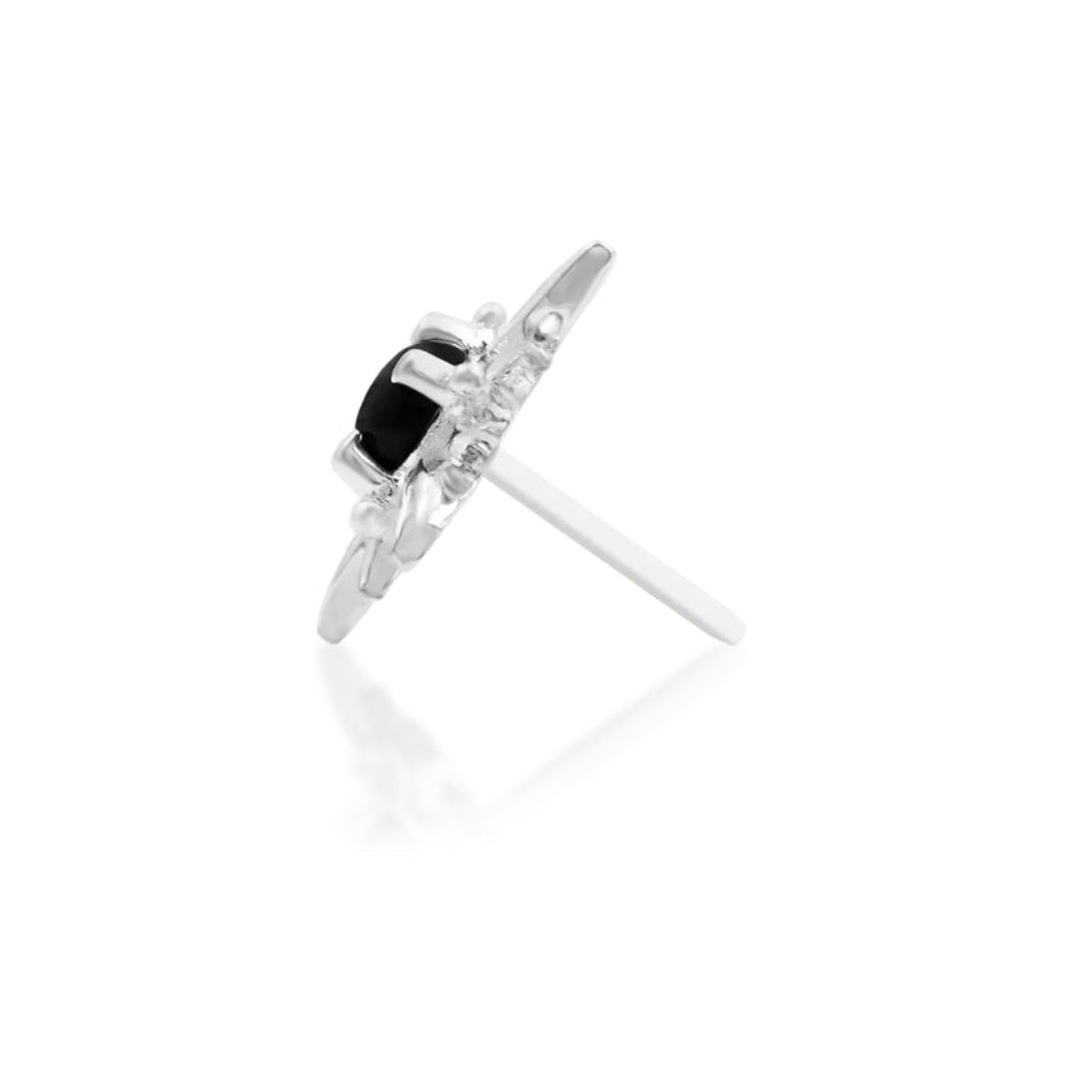 Side view of the Astra white gold cartilage end showing the raised black onyx profile