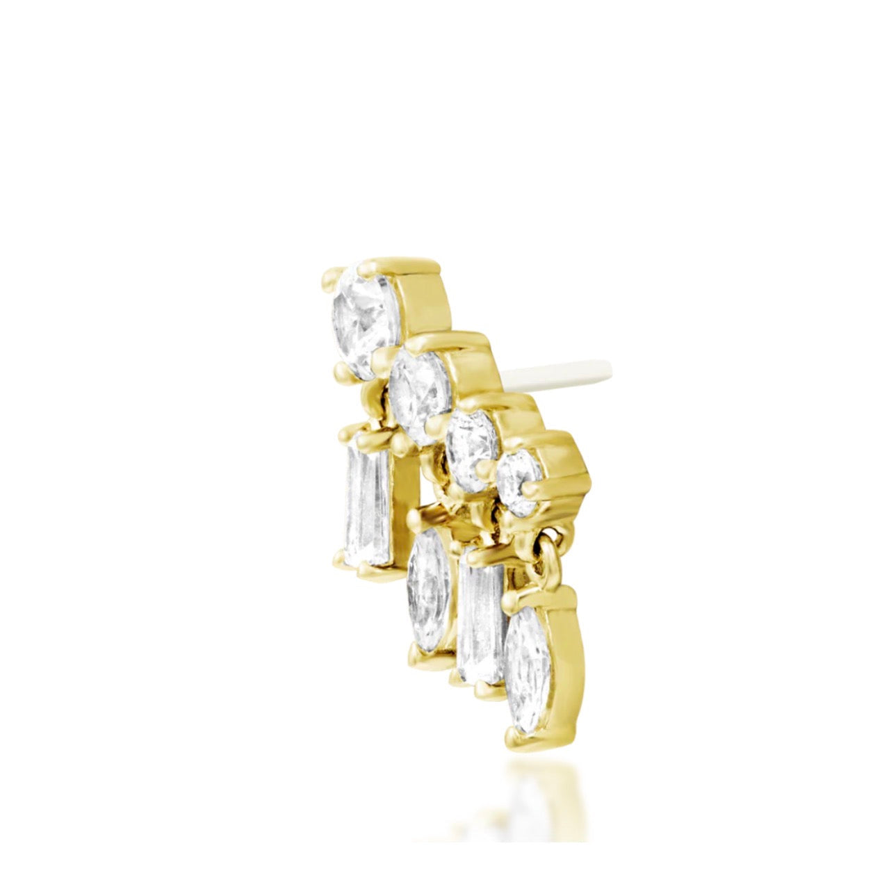 Yellow gold conch earring with round, baguette and marquise white cubic zirconia