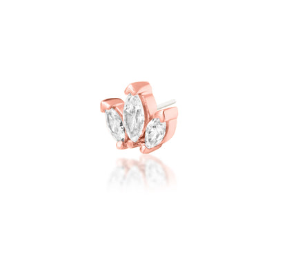 Rose gold flat piercing jewellery with intricate beadwork and a radiant marquise CZ fan
