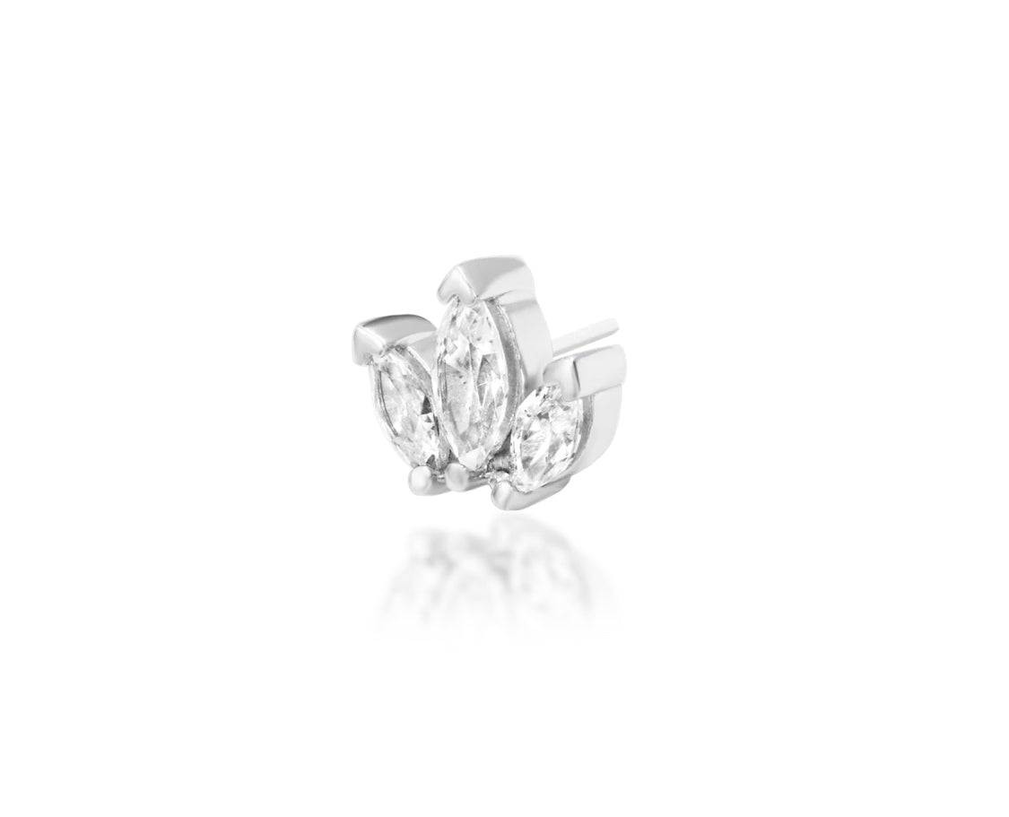 White gold conch earring with radiating marquise CZ stones and polished bead detailing
