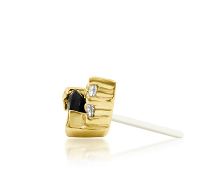     Yellow gold cartilage earring with a marquise-cut Black CZ framed by three White CZ stones