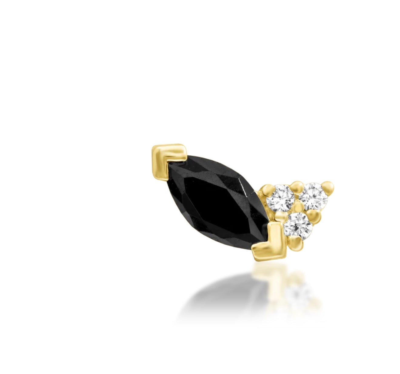     Junipurr Kesia yellow gold helix earring with a black marquise CZ and three White CZ stones