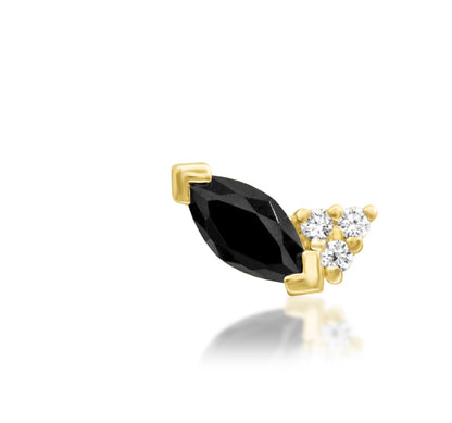     Junipurr Kesia yellow gold helix earring with a black marquise CZ and three White CZ stones