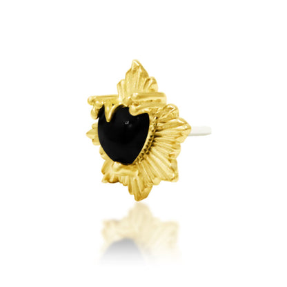     Yellow gold cartilage jewellery featuring a heart-shaped black onyx surrounded by celestial rays
