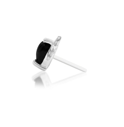 Profile view of the Salem white gold threadless end with a 1.1mm raised onyx gemstone
