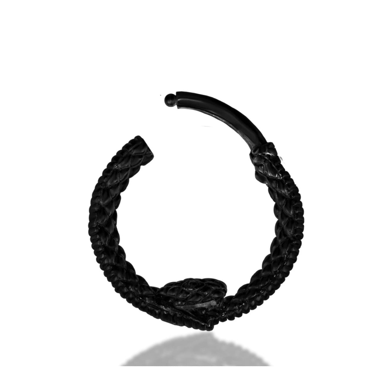 Black snake clicker ring with a 10mm internal diameter and textured Ouroboros design