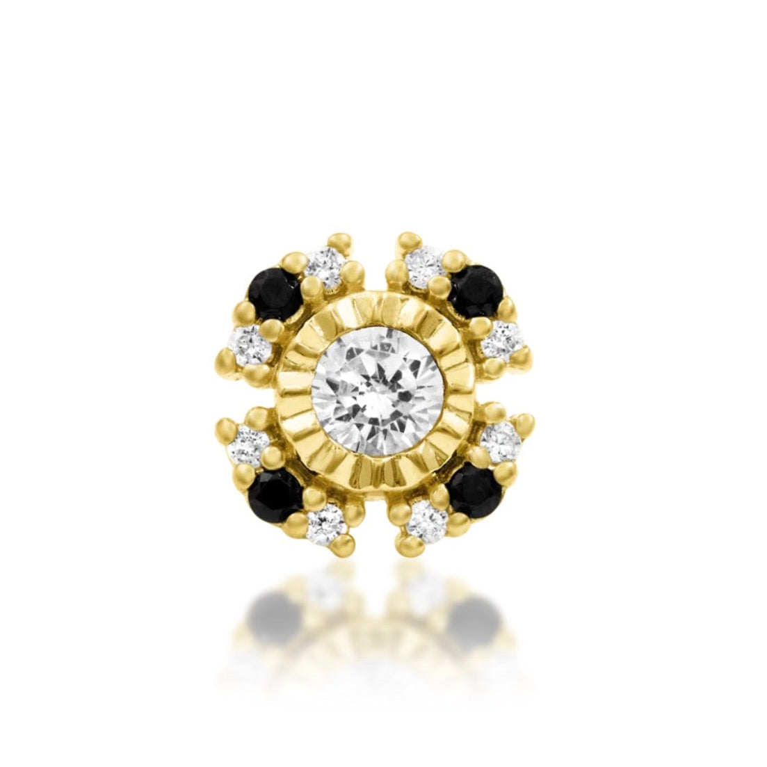 Junipurr Ashanti black and white CZ conch earring in solid 14k yellow gold