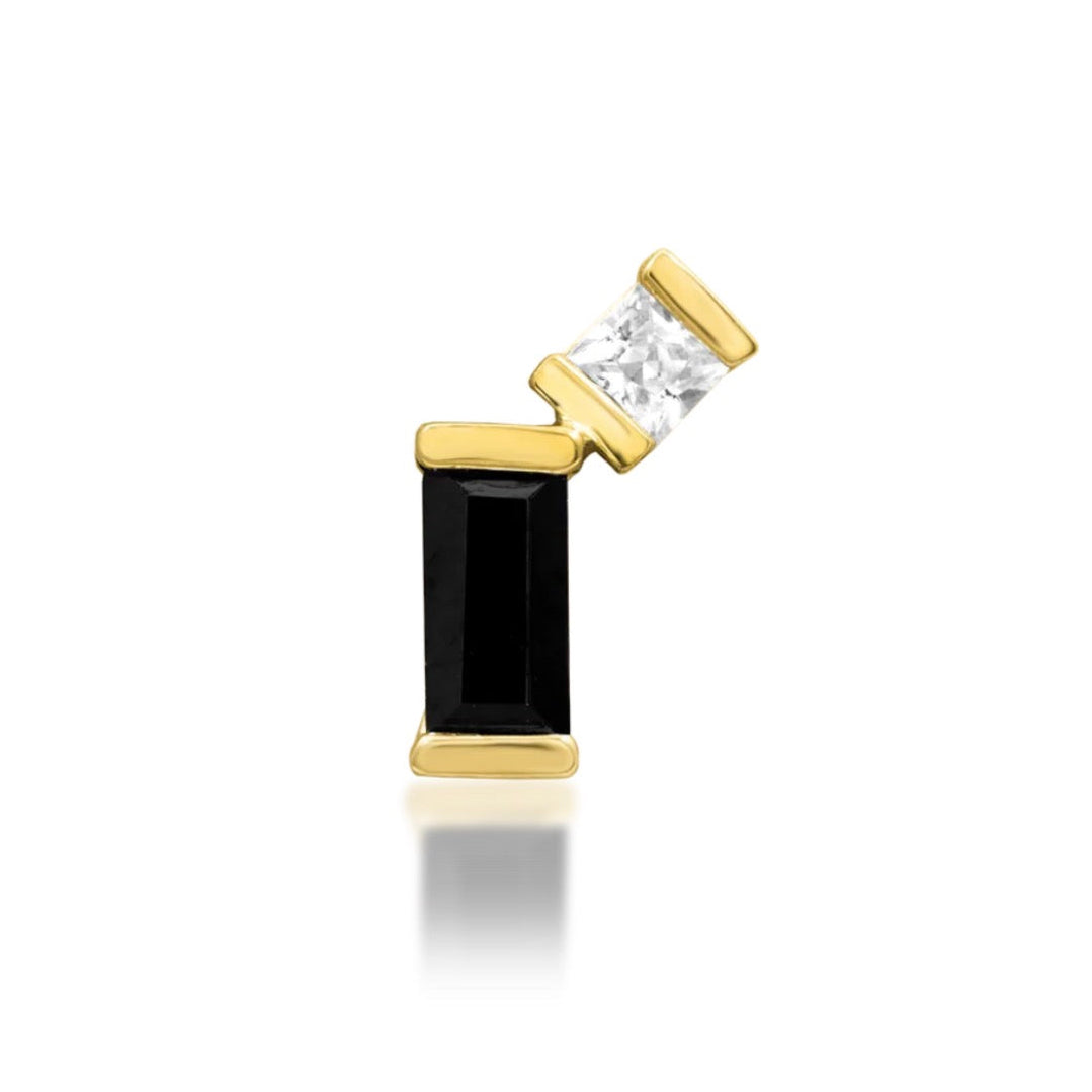 Junipurr Marjani black and white CZ flat earring in solid 14k yellow gold