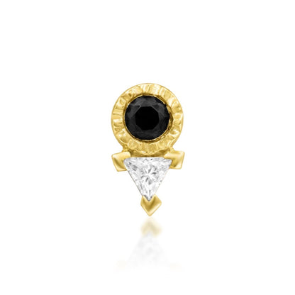 Junipurr Sika black and white CZ helix earring in solid 14k yellow gold