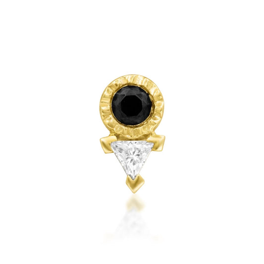 Junipurr Sika black and white CZ helix earring in solid 14k yellow gold
