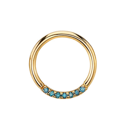 BVLA Blaze 5 gold seam ring with five 1mm Irradiated Ocean Blue Diamond gemstones