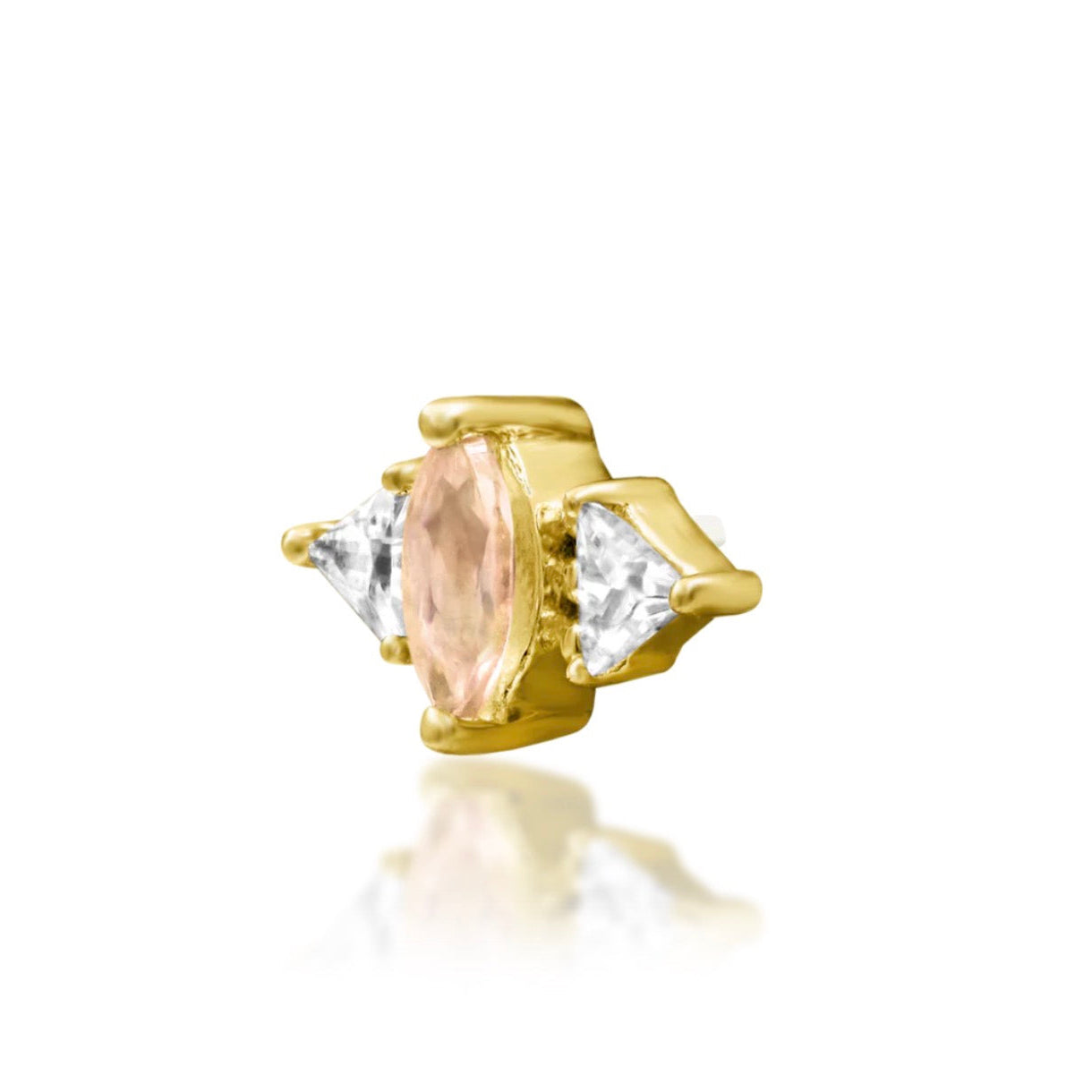 Blush CZ cartilage earring in yellow gold with a balanced horizontal mixed-cut gemstone arrangement.
