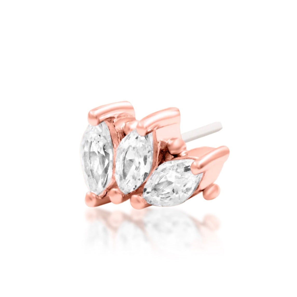 Botanical rose gold cartilage earring featuring a trio of marquise cubic zirconia