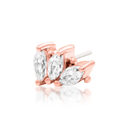 Botanical rose gold cartilage earring featuring a trio of marquise cubic zirconia