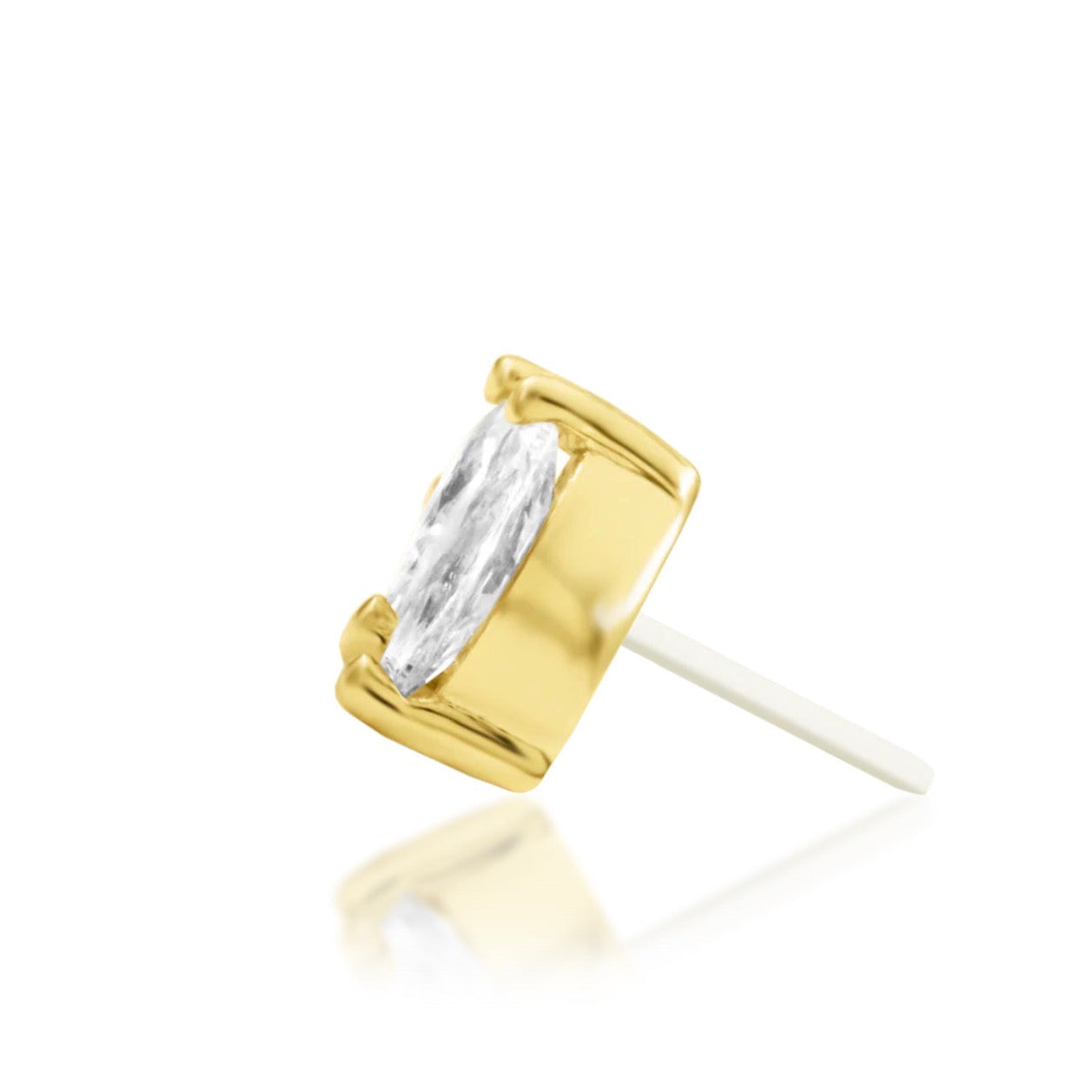 Botanical flat earring in solid yellow gold featuring a three-petal marquise CZ design