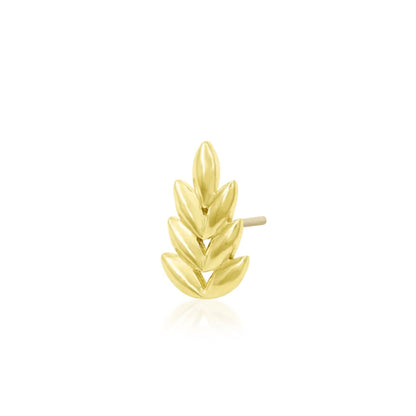 Botanical helix earring in solid yellow gold with a larger leafy silhouette designed to follow the ear.