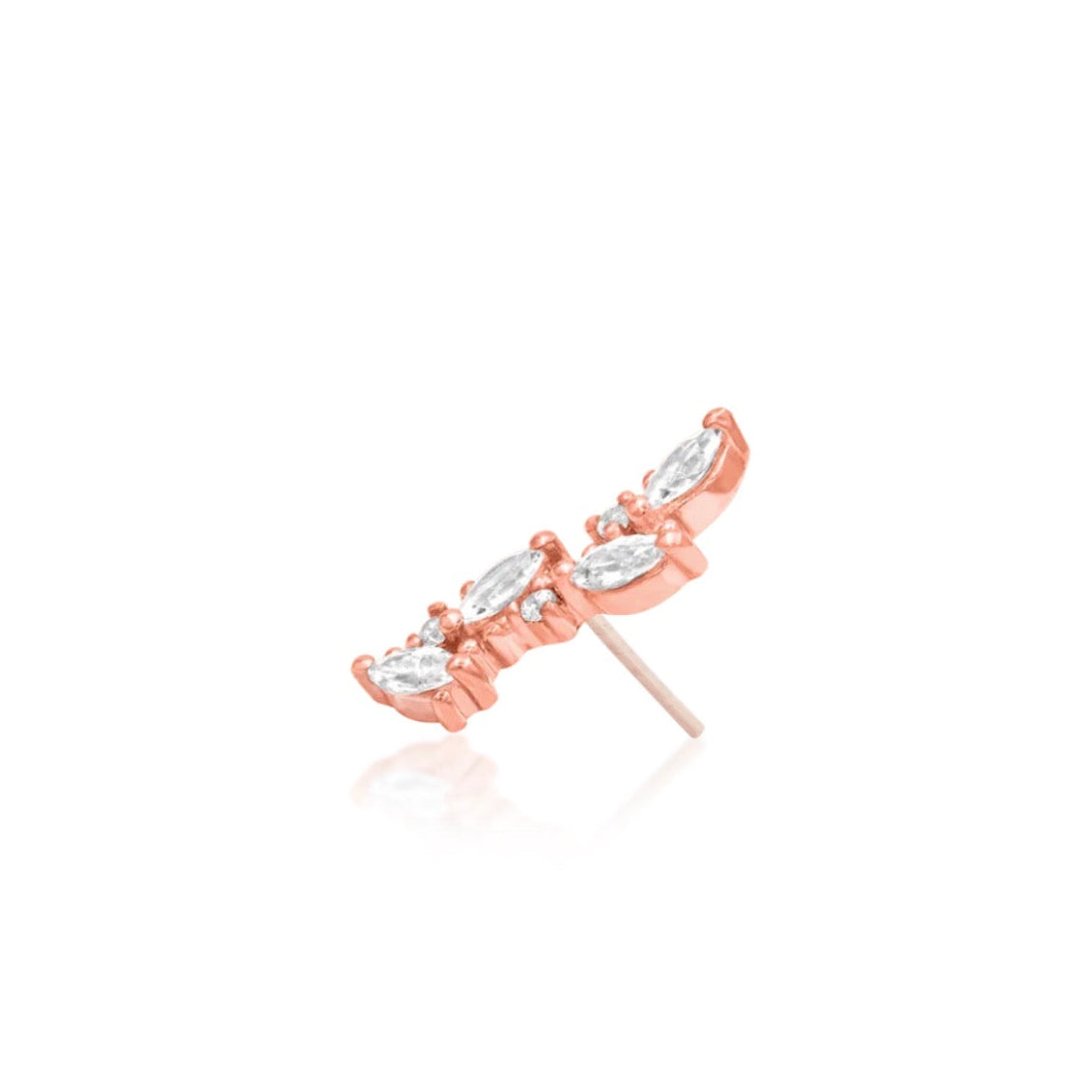 Bridal ear-stack jewellery in rose gold with an elegant sweep of marquise and round white CZ sparkle.