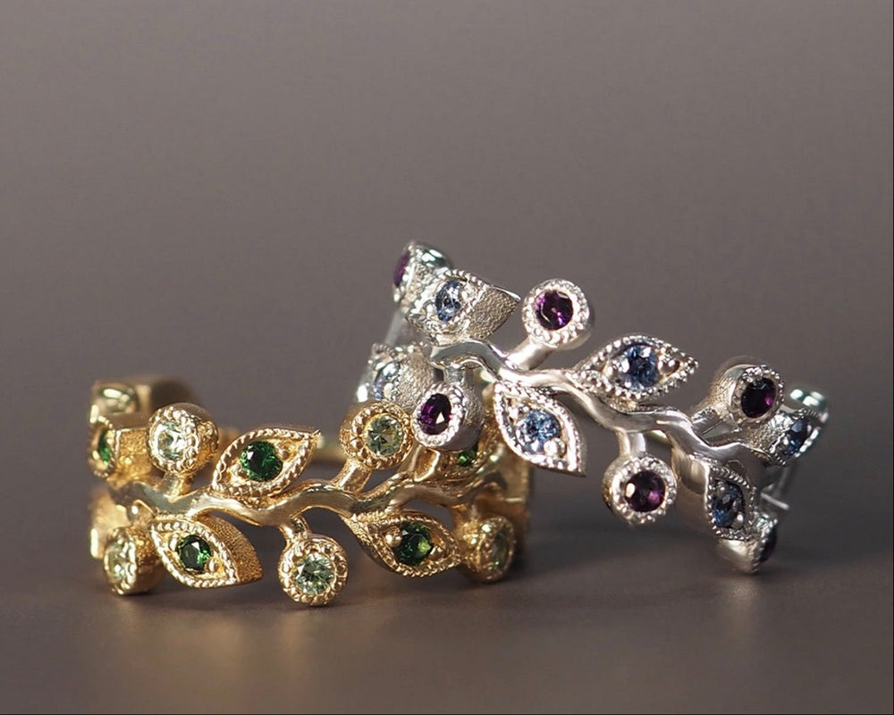     BVLA Arwen gold clickers set with tourmaline, amethyst and sapphire gemstones