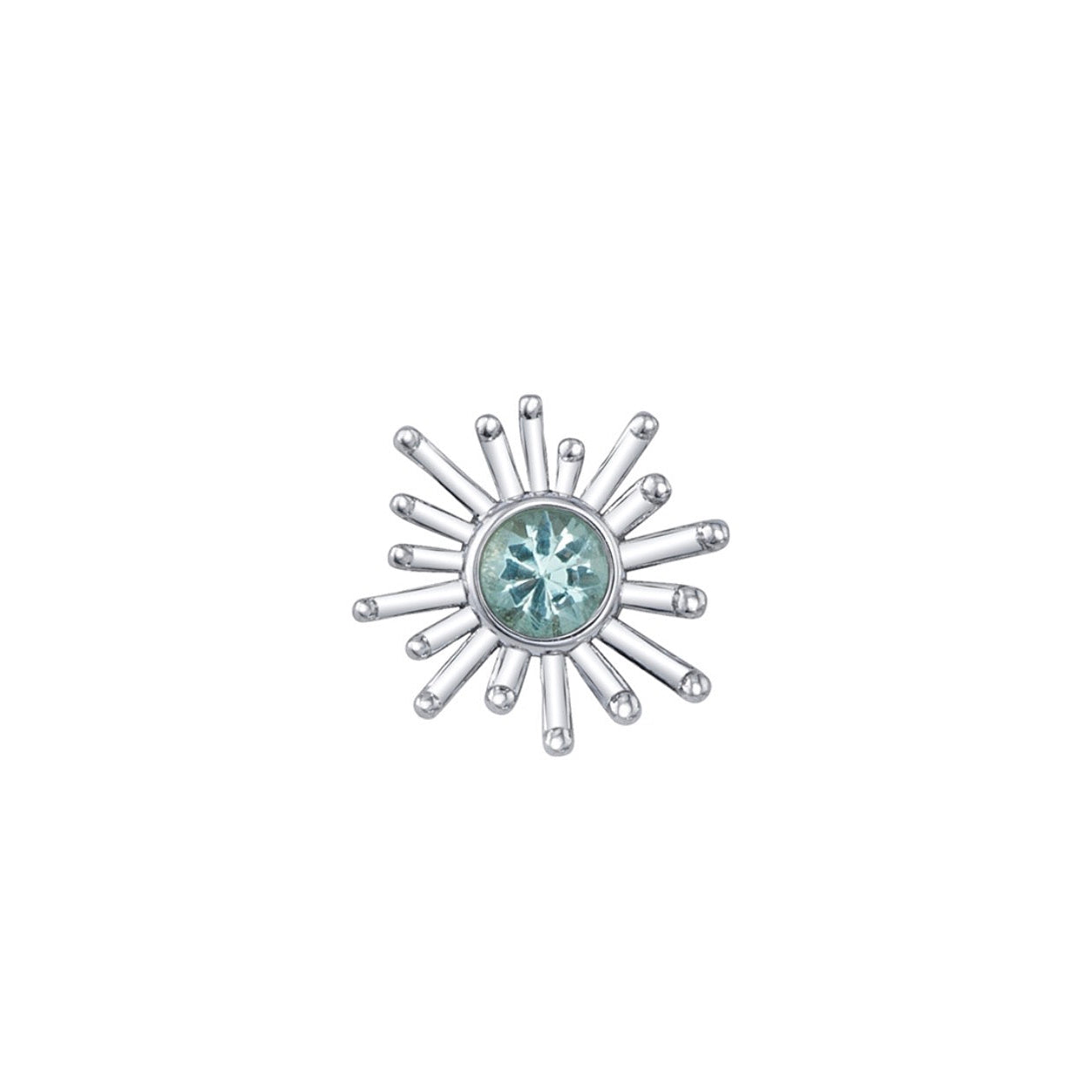 BVLA Sunray 7mm white gold sunburst cartilage earring with a 2.5mm Mint Beryl centre