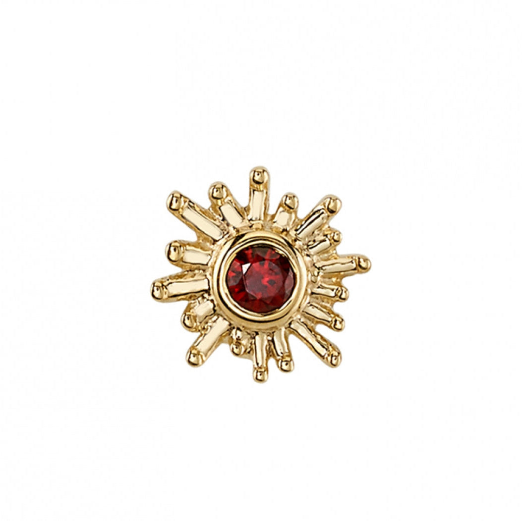 BVLA Sunray ruby gemstone cartilage earring with a sculpted celestial sunburst setting